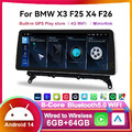12,3'' Android 14 Autoradio Carplay GPS 8-Kern BT5.0 WIFI Für BMW X3 F25 X4 F26