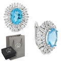 Echter Edelstein schweizer Blau-Topas Creolen Damen Ohrringe 925 Silber Zirkonia