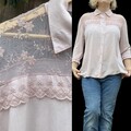 Rosa Bluse Top Gr. 14 Spitze Plissee Rose Italienisch Freizeit Weich Jersey Pastell Shirt
