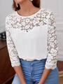 Elegante Bluse mit Kontrastspitze in Weiß bei Billig24