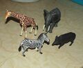 Konvolut Zootiere von Mojo, 4 Stück, Elefant Giraffe Zebra Wildschwein