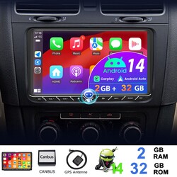 9" Android 14 Apple CarPlay Autoradio 2+32G GPS RDS Für VW GOLF 5 V 6 Touran EOS