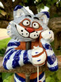 Garten Kugel Katze mit Fisch Gartenstecker Dekoration Figur frostfest Handarbeit