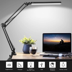 Dimmbar LED Schreibtischlampe Tischlampe Doppelkopf Leselampe Büroleuchte Klemme