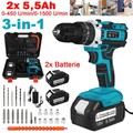 3 in 1 Akkuschrauber Set Schlagbohrschrauber Bohrmaschine Für Makita mit 2 Akkus