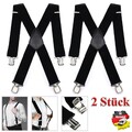 2Tlg X-Form Hosenträger starke 50mm Damen Herren Extra Breit Hosen mit 4 Clip DE