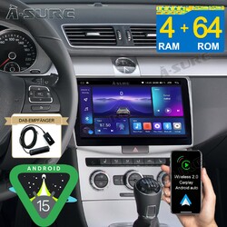 DAB+ Android 15 Autoradio 4+64GB Apple Carplay GPS Navi für VW Passat B6 B7 CC