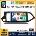 DAB+ 2+64G Android 14 AutoRadio Carplay FM GPS Navi Für KIA PICANTO TA 2011-2016