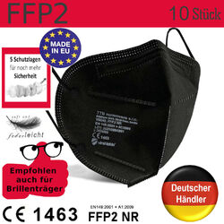 10x FFP2 Maske Mundschutz ✅ Schutzmaske 5 lagig Atemschutzmaske ✅Schwarz CE 1463