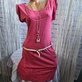 Ragwear Kleid Shirtkleid rot pink M bis XXL Kurzarm Gürtel (3 964) NEU