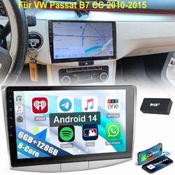DAB+ 6+128G 10" Android 14 Autoradio GPS DSP Für VW Passat B7 CC 2010-2015 8Kern