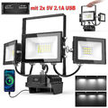 90W LED Arbeitsleuchte Akku Aufladbar Baustrahler Flutlicht Werkstattlampe