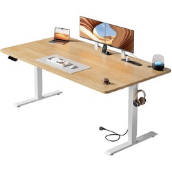 160×80cm Höhenverstellbarer Schreibtisch  mit USB-Ladeanschluss und Steckdose⭐⭐⭐⭐⭐✅Weiss/Ahorn/Braun/Schwarz✅Extra großer Desktop