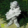 Gartenzwerg mit Welcome Statue Skulptur Steinfigur Steinguss Deko Figur H-48cm