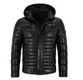 Herren Echtleder 100% Softskin Jacke Puffer Kapuze Schwarz Voll Steppjacke