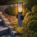 Stehlampe Sockelleuchte Außenlampe 2-Steckdosen Edelstahl rauch anthrazit Garten