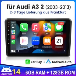 6+128G Für AUDI A3 8P 2003-2012 Android14 Autoradio DAB+ Carplay GPS Navi BT SWC