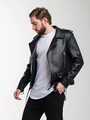 Schwarze Herren Lederjacke - Echt Lammleder Motorrad Biker Style Jacke - A7