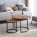 Couchtisch Beistelltisch Wohnzimmertisch Sofatisch 2er-Set Rund Holzoptik Dunkle
