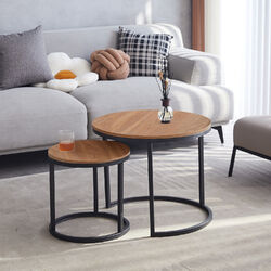 Couchtisch Beistelltisch Wohnzimmertisch Sofatisch 2er-Set Rund Holzoptik Dunkle