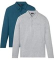 Neu 2er Pack Poloshirts Langarm Gr. 48/50 (M) Petrolblau Hellgrau Herren-Shirt