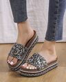 Pantoletten Damen Plateau mit Glitzersteinchen sehr weich Sandalen Mules Slipper