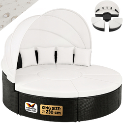 CASARIA® Doppelliege Sonneninsel 230cm Lounge mit Faltdach Polyrattan Sitzgruppe✔️7cm Sitzauflagen & Kissen ✔️Robust ✔️wetterfest