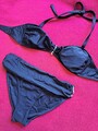 Süßer Bikini Größe 40 / 80B Bandeau Oberteil, schwarz, bunte Holzperlen 