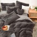 Plüsch Bettwäsche Set 135x200cm Warme Winter Flanell Dunkelgrau Bettbezug 