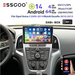 DAB+ Android 14 Autoradio 4+64G Apple Carplay Für Opel Astra J 2009-2014 Navi BT