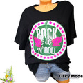 Italy Damen Shirt Oversized kurzarm Schwarz Neon ROCK ROLL Cotton 38,40 42 NEU