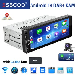 DAB+ Android 14 Autoradio Universal 1 DIN 4+64G Carplay Navi USB Typ-C FM Kamera