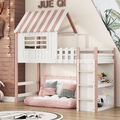 Hochbett Hausbett 90x200 Massivholz Kinderbett Jugendbett mit Ablagefacher Rosa