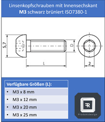 Linsenkopfschrauben mit Innensechskant ISO 7380-1 M3 schwarz brüniert 10.9