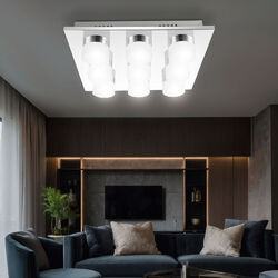 Deckenleuchte Wohnzimmerleuchte Deckenlampe LED 9-Flammig chrom Ringe satiniert