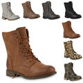 892928 Damen Schnürstiefeletten Profil Sohle Stiefeletten Lederoptik Mode