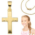 Kinder Echt Gold 750 Taufe Kommunion Firmung Kreuz Anhänger mit Kette Silber VG