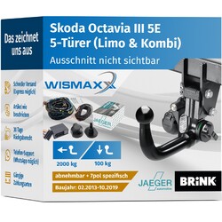 AHK für Skoda Octavia 3 5E 13-19 vertikal abnehmbar BRINK +7pol E-Satz JAEGER A