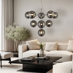 Pendellampe Hängeleuchte Wohnzimmerlampe Glaskugel chrom Höhenverstellbar D 40cm