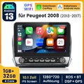 10.1" Android 14 Für Peugeot 208/2008 2012-2018 Autoradio GPS Navi DAB+ CarPlay