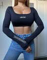 Levis Damen Crop Top Oberteil Langarm Stretch Schwarz Gr. S 36 %SALE%