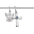 Junge Kommunion Kreuz Anhänger betender Schutz Engel und Kette Echt Silber 925