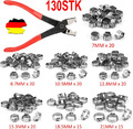 130Tlg 1 Ohr Schlauchschellen Edelstahl Sortiment Schlauchklemmen Zange Set Satz