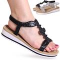 Damenschuhe Glitzer Sandalen Plateau Riemchen Sandaletten Keilabsatz  