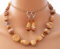 2er Schmuckset Halskette Ohrr holprige Lampworkperlen handgefertigt Beige 202m