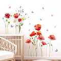 Rote Mohnblumen Wandtattoo Aquarell Blumen Schmetterling Wandsticker Abziehen...