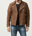 Herren Braunes Wildleder Jacke 100% Echt Lammleder Slim Fit Biker Motorradjacke