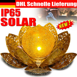 Solarleuchte Lotusblüte Gartenleuchte LED Außenlampe Gartendeko Lotusblume gold