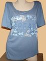 Schickes SHIRT blau-grau PRINT+ SPITZEN-BORTE Gr.48/50 oder 52/54 NEU