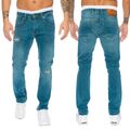 Rock Creek Herren Jeanshose Blau Herren Jeans Used-Look Straight-Cut LL-315 NEU